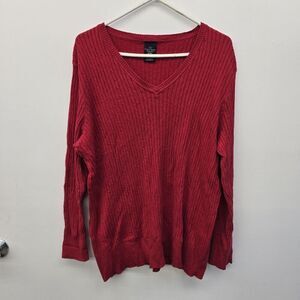 Women's Faded Glory Red V Neck Long Sleeve Size 3X (22W-24W) A2